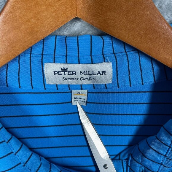 Peter Millar Summer Comfort Crown Sport Blue Striped Polo Shirt Mens XL - Picture 2 of 8